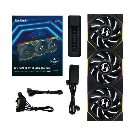 Lian Li UNI FAN TL Wireless LCD Fan, ARGB, PWM, 3-Pack incl. Controller - 120 mm, black