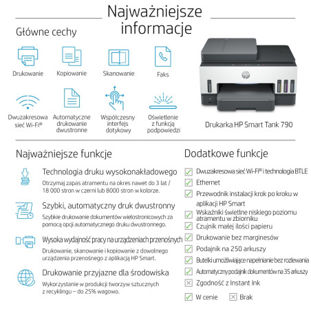 HP Smart Tank 790 All-in-One Printer Thermal inkjet A4 4800 x 1200 DPI 15 ppm Wi-Fi