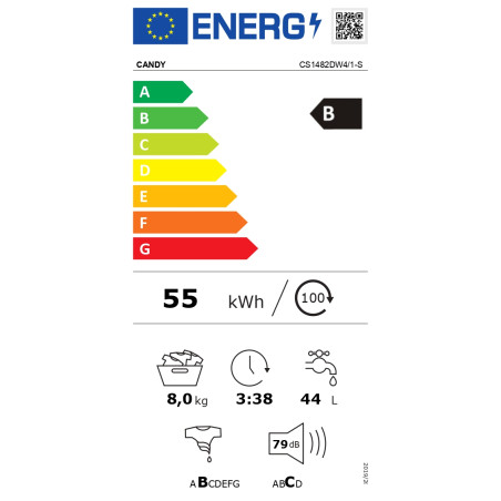 Candy | Washing Machine | CS1482DW4/1-S | Energy efficiency class B | Front loading | Washing capacity 8 kg | 1400 RPM | Depth 53 cm | Width 60 cm | Display | LCD | White