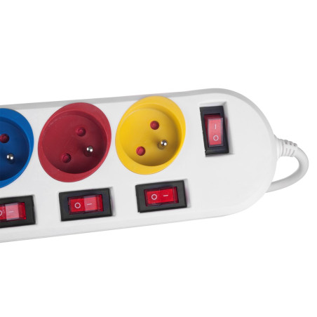Maclean power strip, 5 socket extension cable, with switches, 250VAC/10A, 1.5m, MCE204 M/W