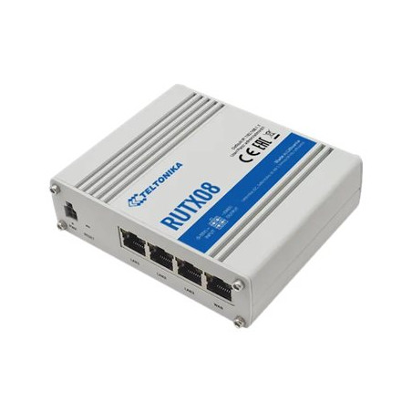 Teltonika | Industrial Router | RUTX08 | No Wi-Fi | 10/100/1000 Mbit/s | Ethernet LAN (RJ-45) ports 4 | Mesh Support No | MU-MiMO No | No mobile broadband | 1 | 24 month(s)