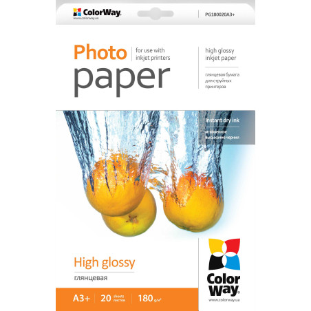 ColorWay Photo Paper, 20 sheets | High Glossy | 180 g/m² | A3+