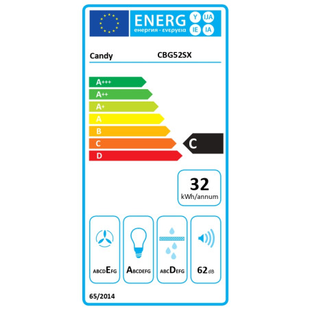 Candy Hood | CBG52SX | Canopy | Energy efficiency class C | Width 52 cm | 168 m³/h | Mechanical | LED | Silver