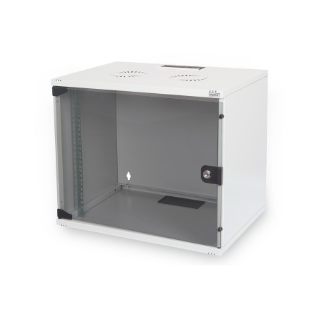 Digitus | 7U wall mounting cabinet | DN-19 07U-S-1 | Safety class rating IP20. Lockable safety-glass door. 200° door opening angle. Front door: Glass door, single opening. Unmounted 370x540x400 mm | Grey