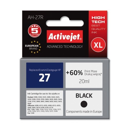 Activejet AH-27R Ink (replacement for HP 27 C8727A; Premium; 20 ml; black)