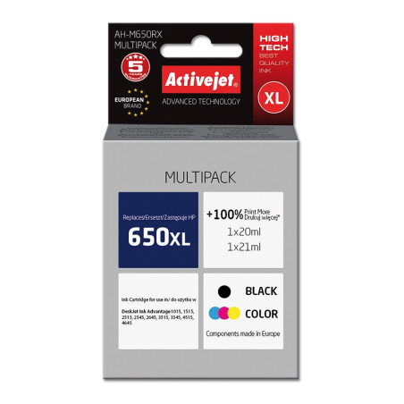 Activejet AH-M650RX Ink (replacement for HP 650 CZ101AE/CZ102AE; Premium; 1 x 20 ml, 1 x 21 ml; 1110 pages, black, color)