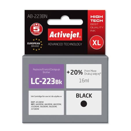 Activejet AB-223BN Ink (replacement for Brother LC223BK; Supreme; 16 ml; black)