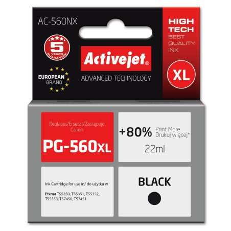 Activejet AC-560NX Ink (replacement for Canon PG-560XL; Supreme; 22 ml; black)