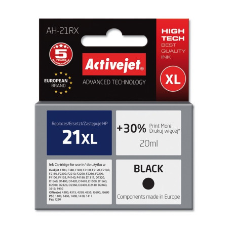 Activejet AH-21RX Ink (replacement for HP 21XL C9351A; Premium; 20 ml; black)