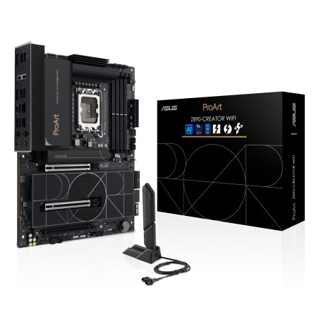 Mainboard|ASUS|Intel Z890|LGA1851|ATX|Memory DDR5|Memory slots 4|1xPCI-Express 4.0 16x|2xPCI-Express 5.0 16x|5xM.2|1xHDMI|1xDisplayPort|1xAudio-In|1xAudio-Out|1xUSB 2.0|6xUSB 3.2|3xUSB-C w/Thunderbolt|1xRJ45|PROARTZ890-CREATORWIFI