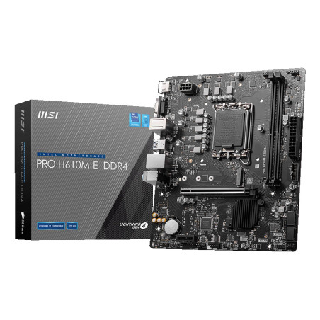 Mainboard|MSI|Intel H610|LGA1700|MicroATX|Memory DDR4|Memory slots 2|1xPCI-Express 1x|1xPCI-Express 16x|1xM.2|1x15pin D-sub|1xHDMI|4xUSB 2.0|2xUSB 3.2|1xPS/2|1xRJ45|3xAudio port|PROH610M-EDDR4