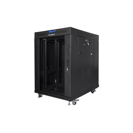 LANBERG FF01-8015-12BL free-standing rack 19inch self-assembly flat pack 15U/800x1000mm black glass door LCD
