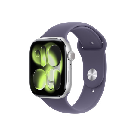Apple Watch Series 11 GPS + Cellular 46mm Silver Aluminium Case with Purple Fog Sport Band - S/M | Apple