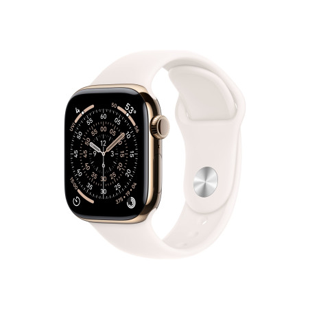 Apple Watch Series 11 GPS + Cellular 42mm Gold Titanium Case with Light Blush Sport Band - M/L | Apple