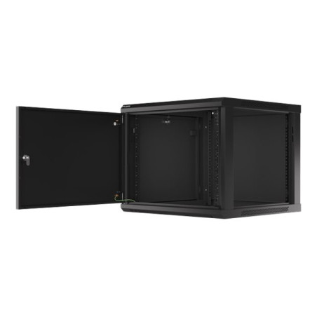 LANBERG Wall mount cabinet 19inch 9U 600x600 steel doors black flat pack
