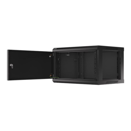 LANBERG Wall mount cabinet 19inch 6U 600x450 steel doors black flat pack