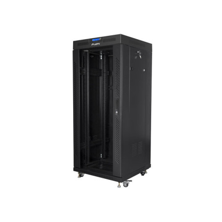 LANBERG free standing rack 19inch cabinet 27U 600x600 glass door LCD flat pack black