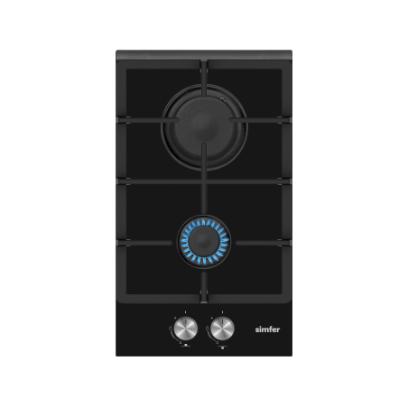 Simfer | Hob | H3.201.TGRSP | Gas on glass | Number of burners/cooking zones 2 | Rotary knobs | Black