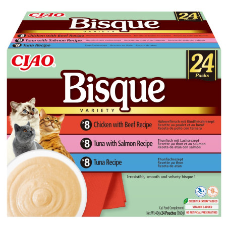 INABA Ciao Bisque Creamy soup with tuna, chicken, beef and salmon - cat treats - 24x40g