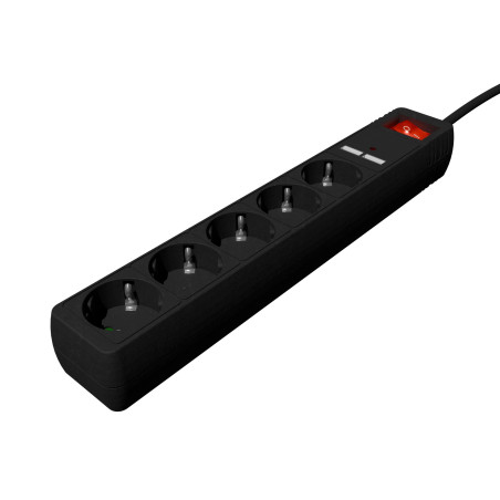 EnerGenie | Extension Cord with USB Charger, 5 outlets, 1.5 m, Black | SPG5-U2-5-02