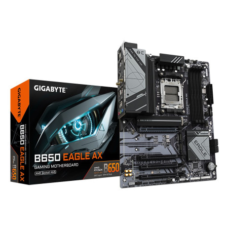 GIGABYTE B650 EAGLE AX Motherboard - AMD Ryzen 9000 Series CPUs, 12+2+2 Phases VRM, up to 7600MHz DDR5 (OC), 1xPCIe 5.0 + 2xPCIe 4.0 M.2, GbE LAN, WIFI 6E, USB 3.2 Gen 2