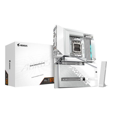 GIGABYTE X870 AORUS STEALTH ICE Motherboard - Supports AMD Ryzen 9000 CPUs, 16+2+2 Phases Digital VRM, up to 8200Hz DDR5 (OC), 2xPCIe 5.0 + 2xPCIe 4.0, Wi-Fi 7, 5 GbE LAN, USB 4