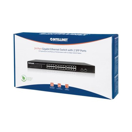 INTELLINET 561044 Gigabit Ethernet Switch with 2 SFP Ports 24 x 10/100/1000 Mbps RJ45 Ports + 2 x SFP IEEE 802.3az 19inch Rackmount