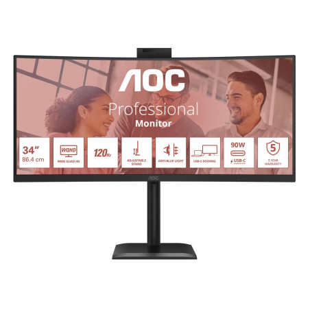 AOC 34inch 3440x1440 120HZ VA CURVED H/A 180 MM USB-C DOCKING Daisy chain with Q27E4U TUV EyeComfort Hardware USB HUB DP HDMI