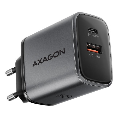 AXAGON Wall charger 67W, 2x port (USB-A + USB-C) PD3.0/PPS/QC4+/SFC 2.0/Apple | ACU-PQ67