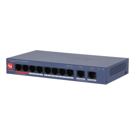 Switch|DAHUA|DH-CS4010-8ET2GT-110|Switch layer L2|8xRJ-45 ports|RJ-45 Ports Type Fast Ethernet (10/100)|2xGigabit Ethernet (copper) ports quantity|8xPower over Ethernet (PoE) ports quantity|Total Power over Ethernet (PoE) budget 110 W|CS4010-8ET2GT-110