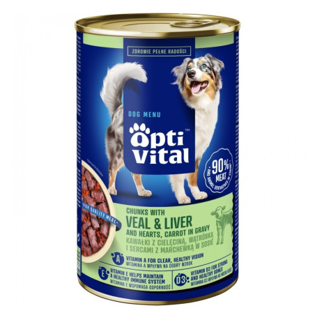 OPTIVITAL Chunks with veal, hearts, liver and carrots - wet dog food - 1250g