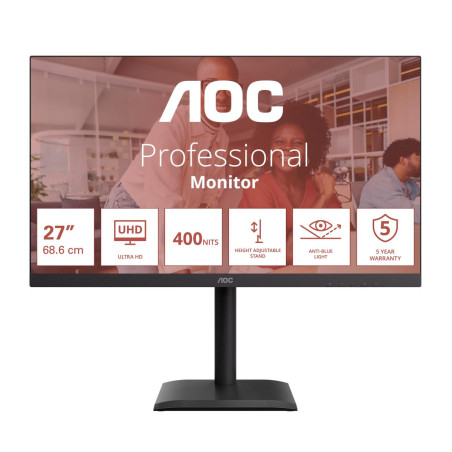AOC U27E4CV 27inch 3840x2160 60Hz IPS Flat H/A 150MM USB C DOCKING 90W Adaptive Sync EyeComfort 3.0 USB HUB SPEAKER