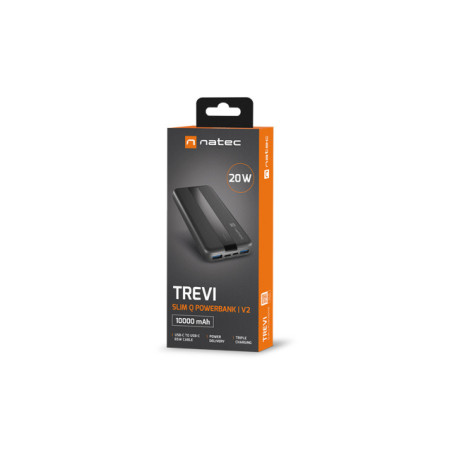 NATEC powerbank Trevi Slim Q V2 10000mAh PD USB-C 20W + USB-A 18W + USB-C - USB-C cable