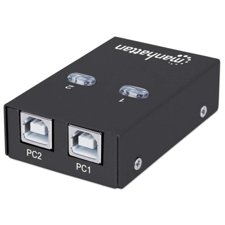 Manhattan USB-A Automatic Sharing Switch, 2x USB-B Ports, 480 Mbps (USB 2.0), Dual Control (Auto-Sensing or Manual), USB powered (no external power supply required), inc 1x 1.5m USB-A to USB-B cable