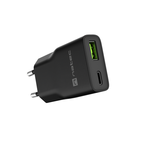Natec Ribera USB Charger Gan Slim USB 1X USB-A + 1X USB-C 20W | NUC-2377