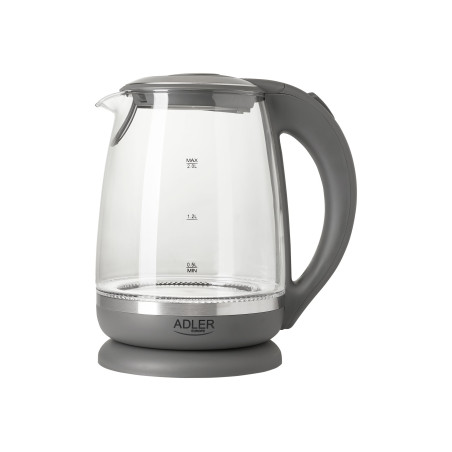 Adler | Kettle | AD 1286 | Standard | 2200 W | 2 L | Plastic/Glass | 360° rotational base | Grey
