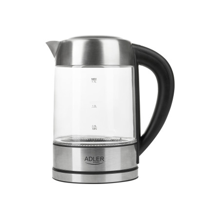 Adler | Kettle | AD 1247 | With electronic control | 1850 W | 1.7 L | Stainless steel/Glass | 360° rotational base | Stainless steel/Transparent