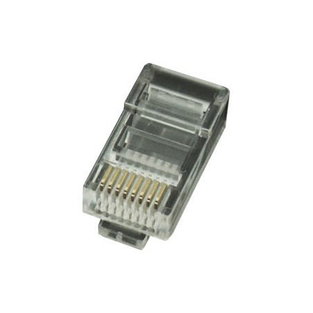 Modular plug 8P8C for solid LAN cable CAT5, UTP, 10 pcs. per bag | Modular 8P8C RJ45 plug, 30u” gold plated, 3-fork internal contacts for use with solid LAN cables