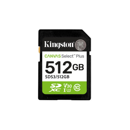 Kingston Canvas Select Plus | 512 GB | SD | Flash memory class Class 10, UHS-I, U1/U3, Video Class 10/30