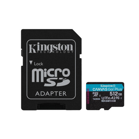 Kingston | Canvas Go! Plus | 512 GB | microSD | Flash memory class Class 10, UHS-I, U3, V30, A2