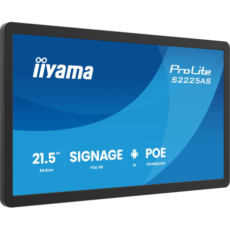 iiyama ProLite S2225AS-B1P Digital signage flat panel 54.6 cm (21.5") LCD Wi-Fi 500 cd/m² Full HD Black Built-in processor Android 24/7