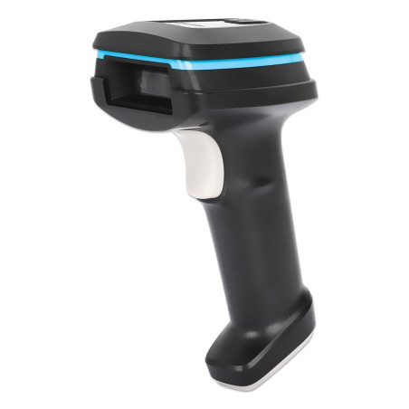 Manhattan Wireless 2D Handheld Barcode Scanner, 250mm Scan Depth, up to 80m effective range (line of sight), Max Ambient Light 100,000 lux (sunlight), Black, Charging cable (USB-A to USB-C into device) 1m included, Three Year Warranty