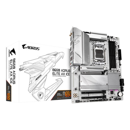 GIGABYTE B650 AORUS ELITE AX ICE Motherboard - Supports AMD Ryzen 9000 CPUs, 12+2+2 Phases Digital VRM, up to 8000MHz DDR5 (OC), 1xPCIe 5.0 + 2xPCIe 4.0 M.2, Wi-Fi 6E, 2.5GbE LAN, USB 3.2 Gen 2x2