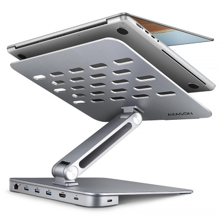 AXAGON Desk Mount | HMC-STND USB-C 5Gbps Stand and Hub 7in1 | Adjustable Height, Tilt | 10-16 " | Aluminum