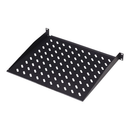 Digitus | Fixed Shelf for Racks | DN-19 TRAY-1-SW | The shelves for fixed mounting can be installed easy on the two front 483 mm (19“) profile rails of your 483 mm (19“) network- or server cabinet. Due to their stable, perforated steel sheet with a high load capacity, they are the optimal surface for components which are not 483 mm (19”) suitable | Black