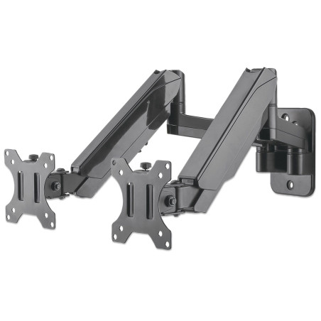 Manhattan Dual Wall Mount for TV & Monitors (Full Motion Gas Spring), For screens 17" to 32", VESA compatibility: 75x75mm and 100x100mm - check the dimensions of the four mounting holes on back of screen to ensure it fits, Max 8kg each, Black, Bracket