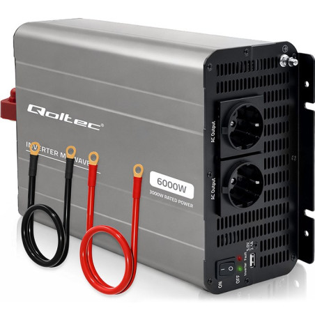 Qoltec Przetwornica napięcia MS Wave | 12V na 230V | 3000/6000W | USB | Kompatybilna z LiFePO4 GEL AGM
