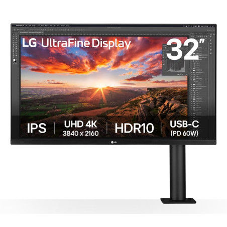 LCD Monitor|LG|31.5"|Panel IPS|3840x2160|16:9|60Hz|5 ms|Speakers|Swivel|Pivot|Height adjustable|Tilt|Colour Black|32UN880K-B