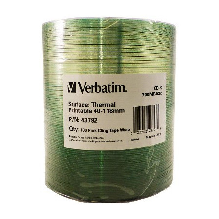 CD-R Verbatim 700MB 52x Thermal Printable No ID Brand (Wrap 100)