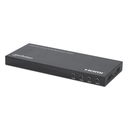 Manhattan 4K 4-Port HDMI Multiviewer Switch, Switch with Four Inputs on One Display, 4k@30Hz, Multiple Viewing Options Including Picture-in-Picture and Dual/Quad Screen, Push Button or Remote Control, 3.5mm and Toslink Audio, Black, 3 Year Warranty